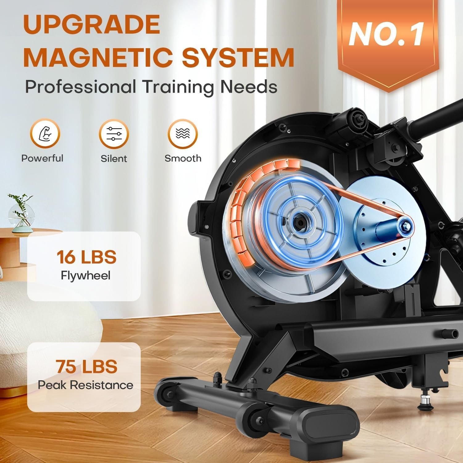 Magnetic Rowing Machine 16-Level Quiet Dual Rail Bluetooth Foldable Home Rower
