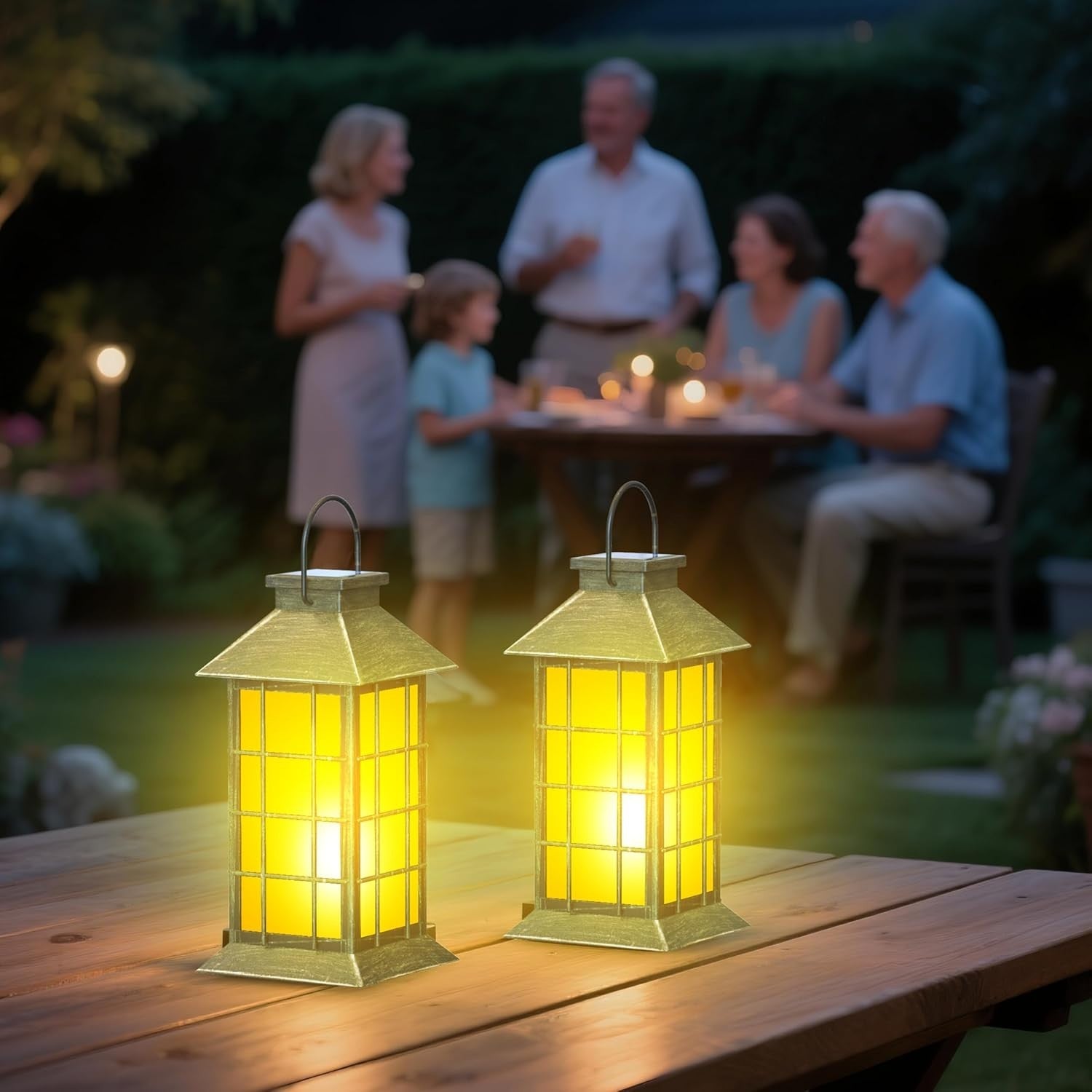 anyperfect 2-Pack Solar Lanterns Flickering Flame 13" Bronze-Grid Glass Outdoor