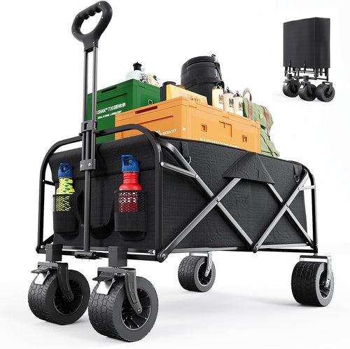 Heavy Duty Festival Trolley 150L Folding Wagon 250KG All-Terrain Wheels Black