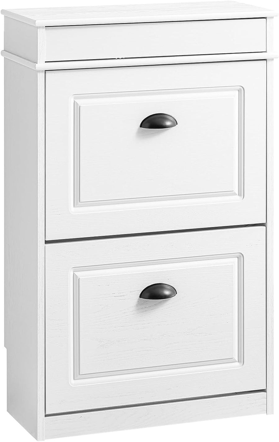 2-Drawer Slim Shoe Cabinet with Flip Drawers, 54x24x82 cm White Vintage Wood