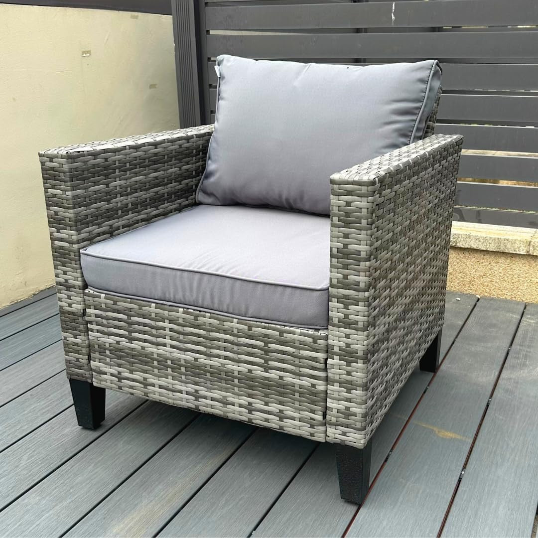 Outdoor Rattan Armchair Patio Seat with Cushions Compact Garden Lounge Chair