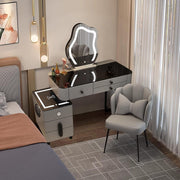 Smart Vanity Table with LED Mirror, 5 Drawers & Wireless Charging – Grey