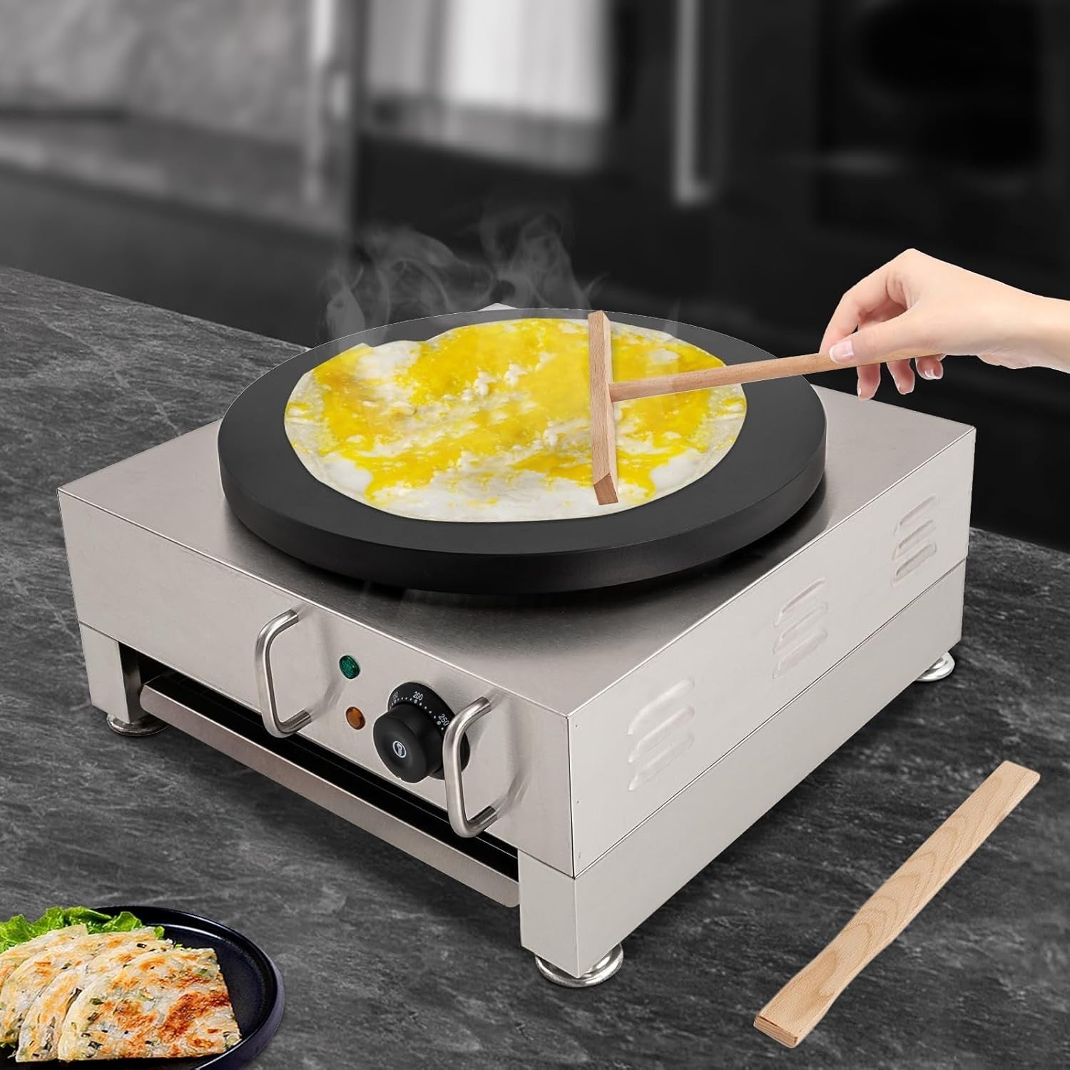 40cm Commercial Electric Crepe Maker 2800W Non-Stick Stainless Steel Griddle