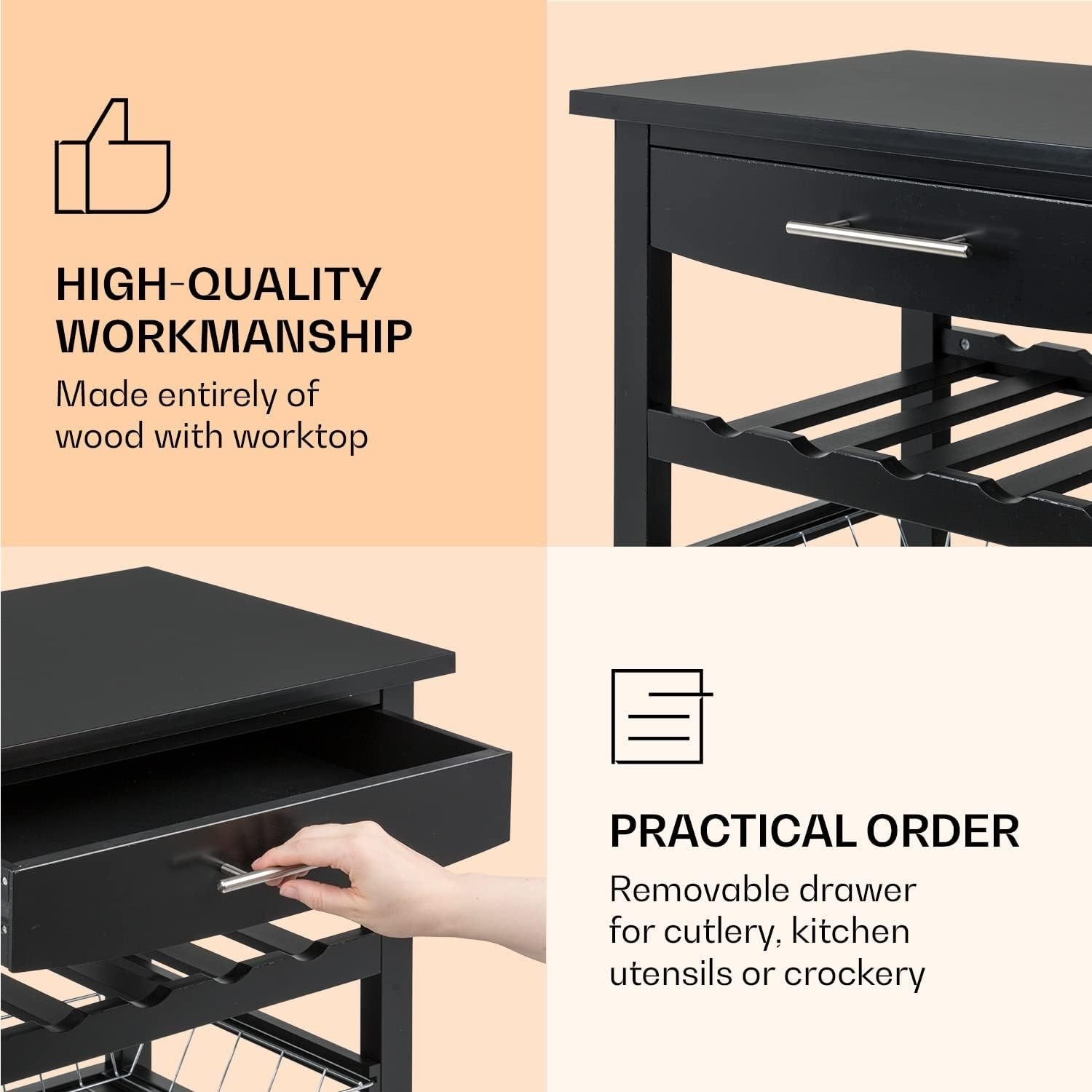Black Slim Kitchen Trolley 5 Tier Rolling Cart