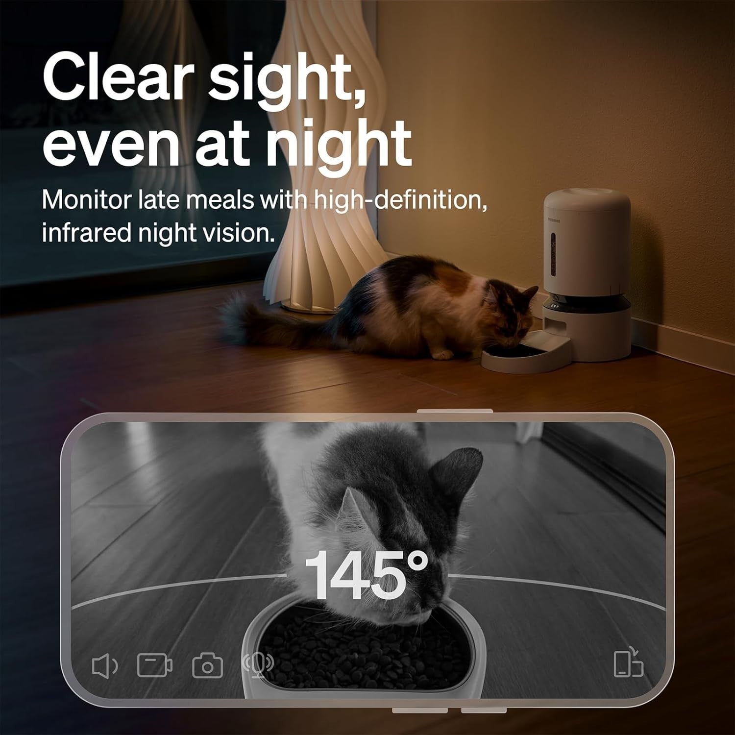 Automatic Pet Feeder Camera WiFi App Control 1080P HD 5L Food Bin