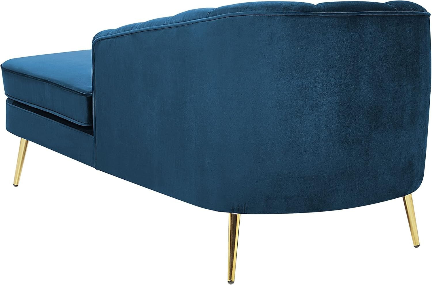 Navy Blue Velvet Left Hand Chaise Lounge Gold Metal Legs Retro Glam