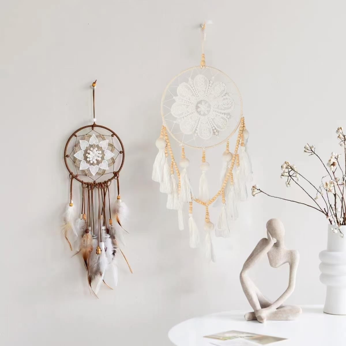 Boho Macrame Dream Catcher Wall Hanging – Cotton Tassel Decor