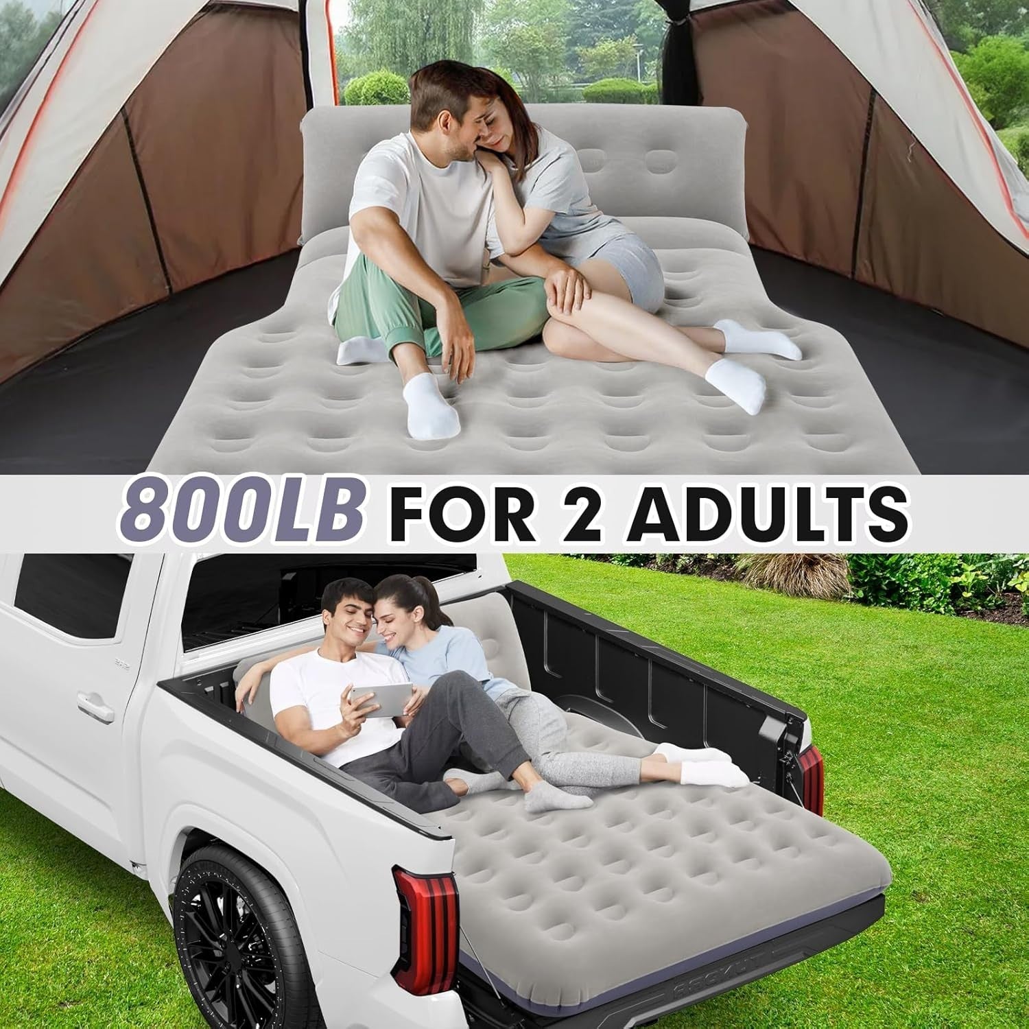 Full-Size Truck Air Mattress with Built-In Pillow – Inflatable for Camping