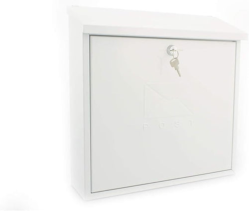 Lockable Wall Mounted Post Box White Contemporary Steel Weatherproof Secure