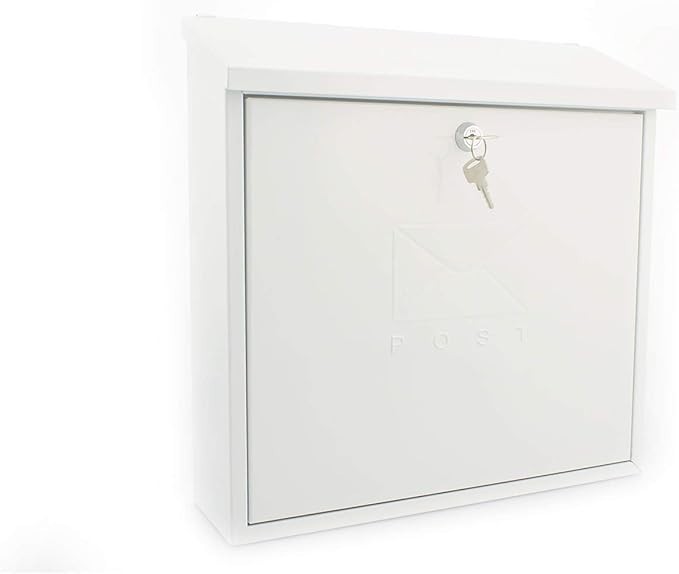 Lockable Wall Mounted Post Box White Contemporary Steel Weatherproof Secure