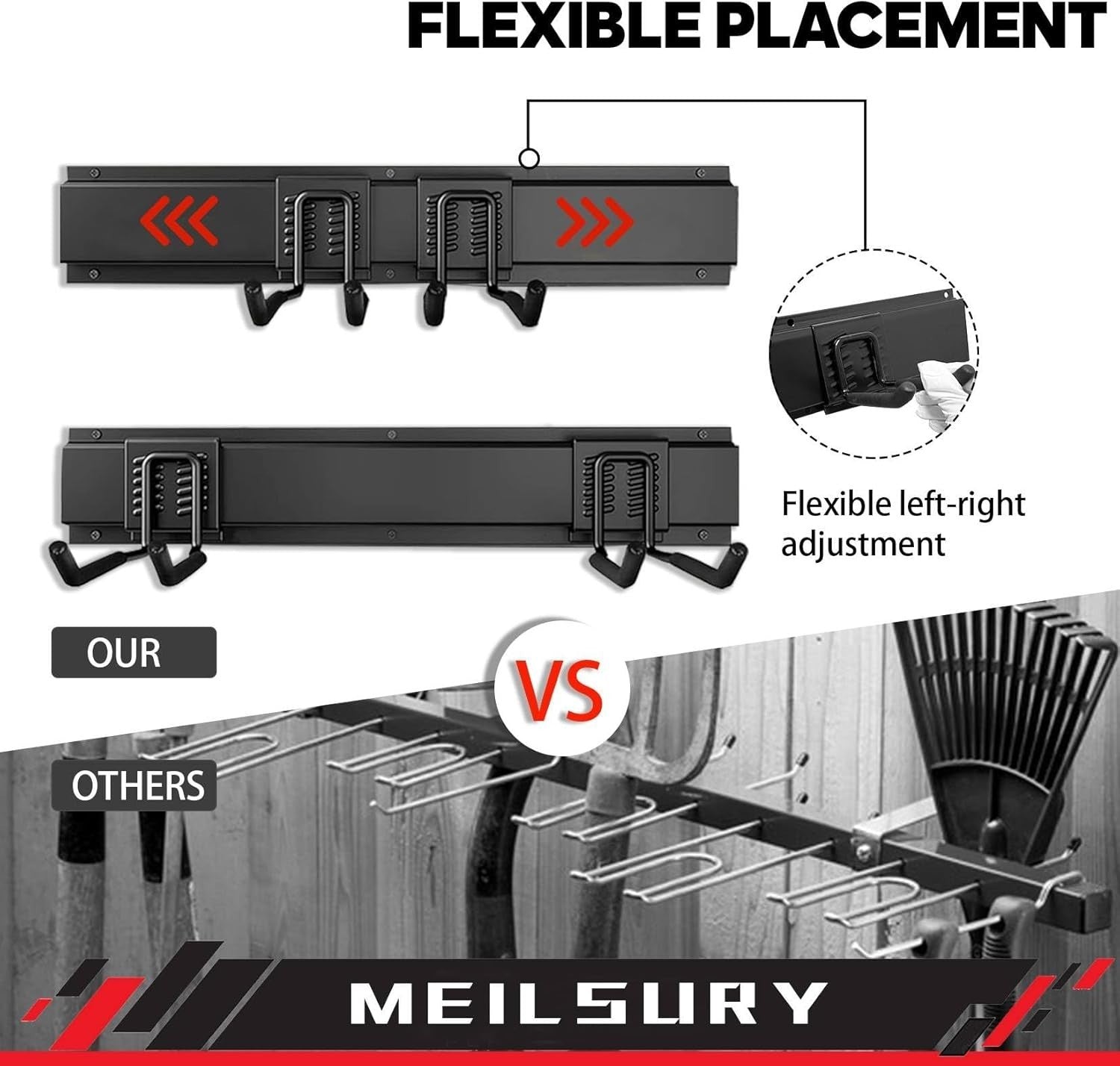 48 Inch Garage Tool Organizer Wall Mount Rack 7 Hooks Heavy Duty