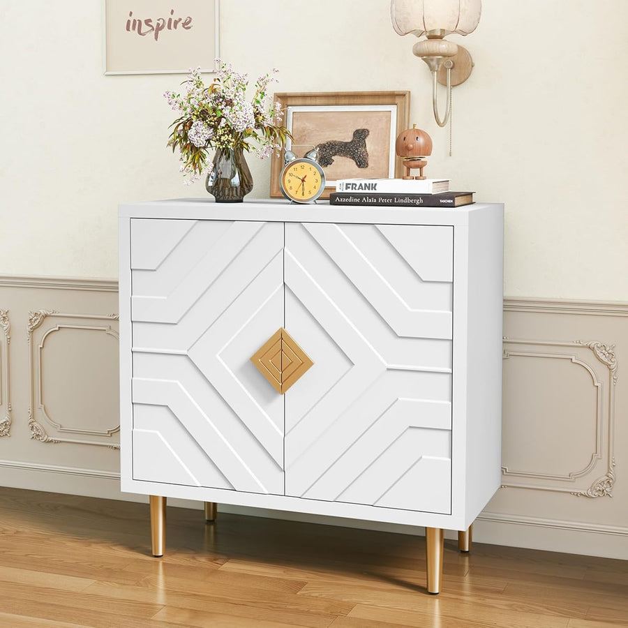 Modern White Sideboard Cabinet 3D Embossed Doors Storage Unit