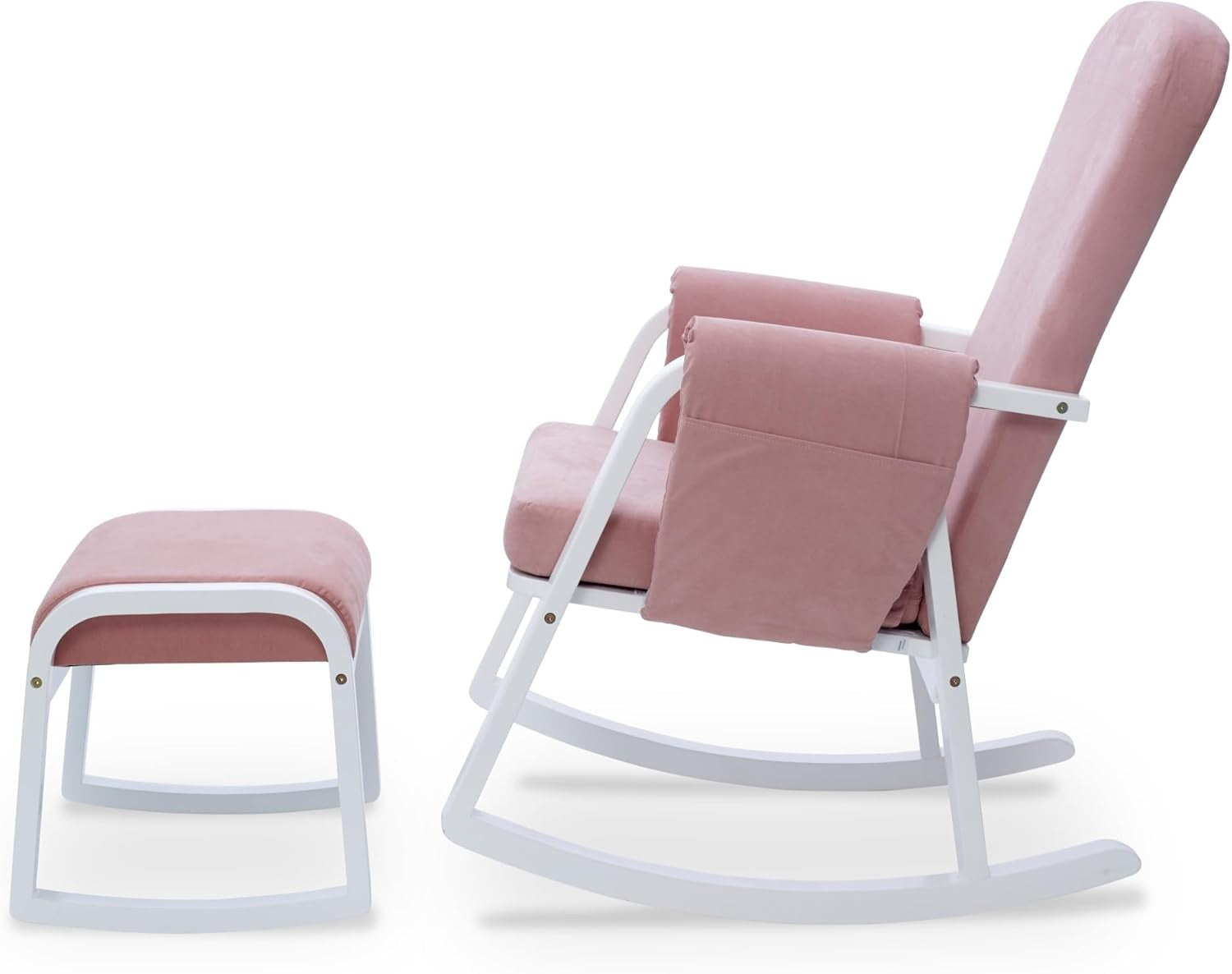 Luxury Pink Rocking Chair & Footstool Set with Suedette Fabric & Storage