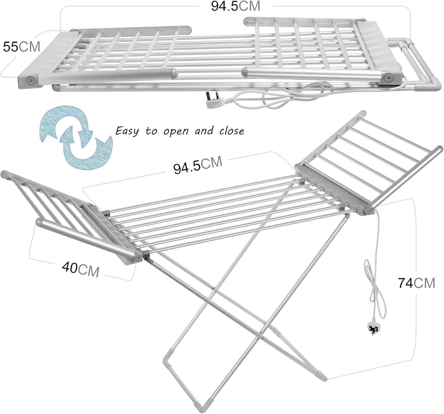 Electric Heated Clothes Airer Folding Drying Rack 18 Heated Bars Indoor
