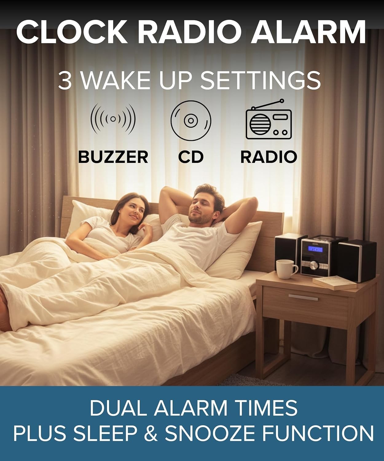 Mini HiFi CD Player Stereo System FM Radio Alarm Clock Remote AUX In