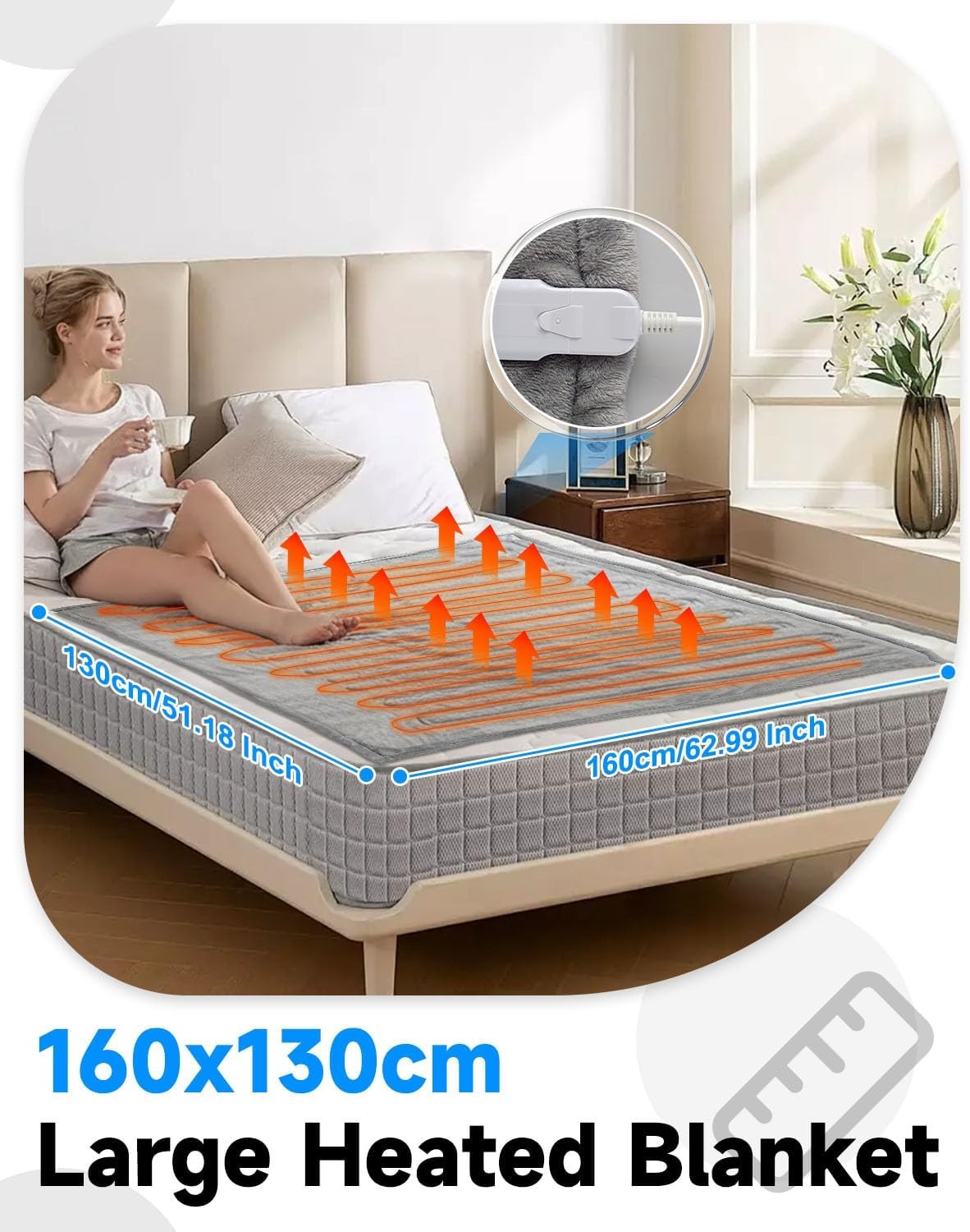Electric Heated Throw Blanket 130x160cm 7 Heat LED Timer Washable Sofa Bed