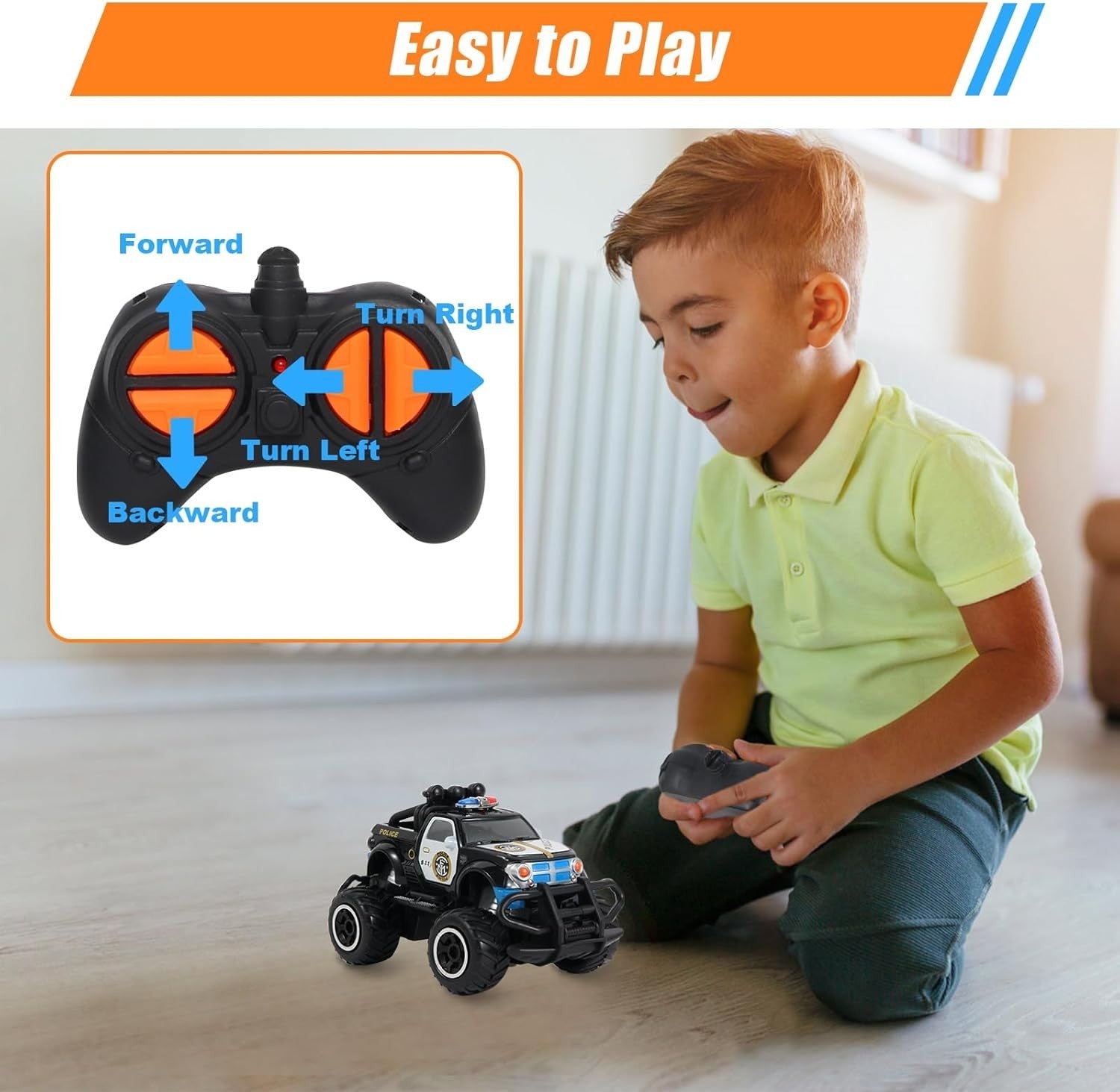 Mini Remote Control Police Car Toy for Kids, Fast RC Vehicle Gift Age 3-7