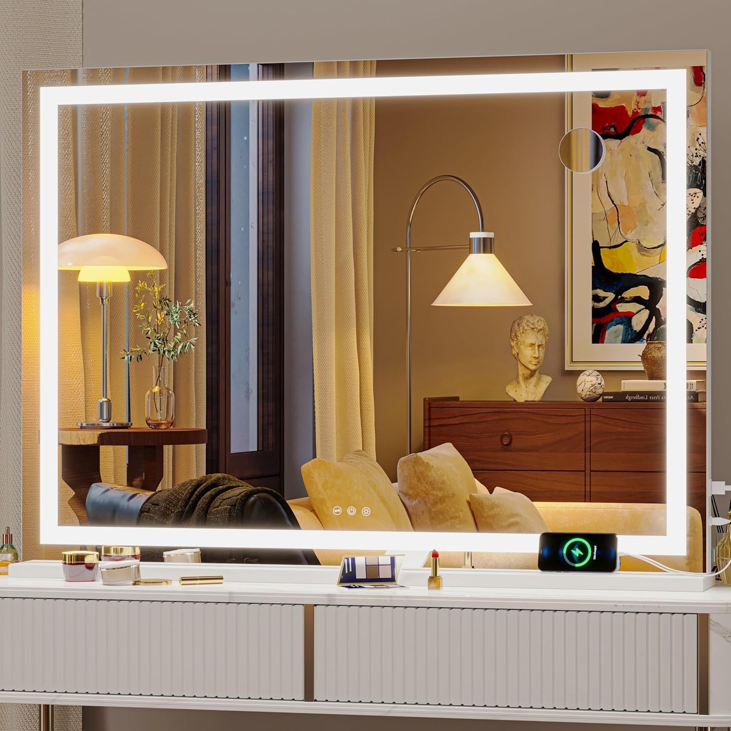 LED Vanity Mirror 105x75cm Wall/Table Mount | 3 Light Modes, Touch Control