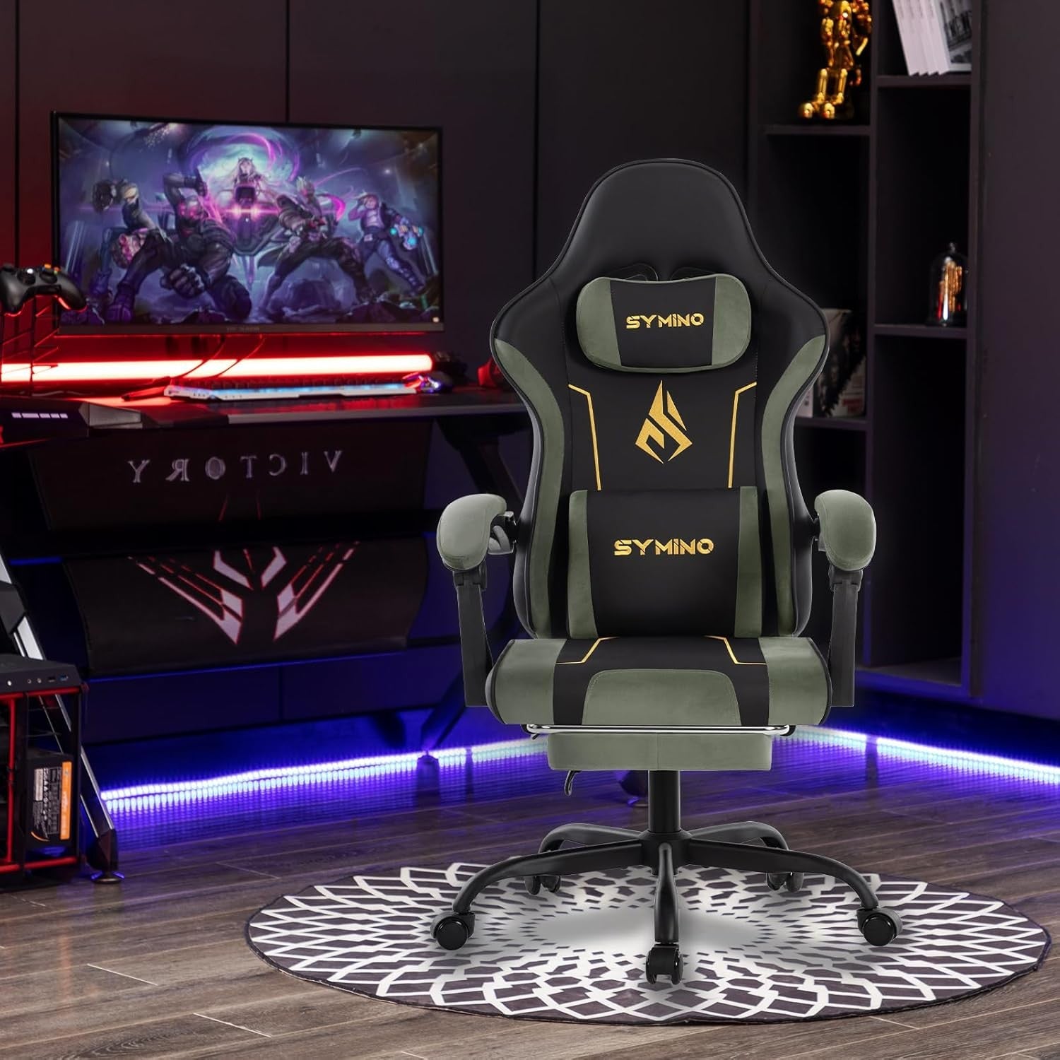 Ergonomic Gaming Chair Recliner w/ Footrest Lumbar Support PU Leather