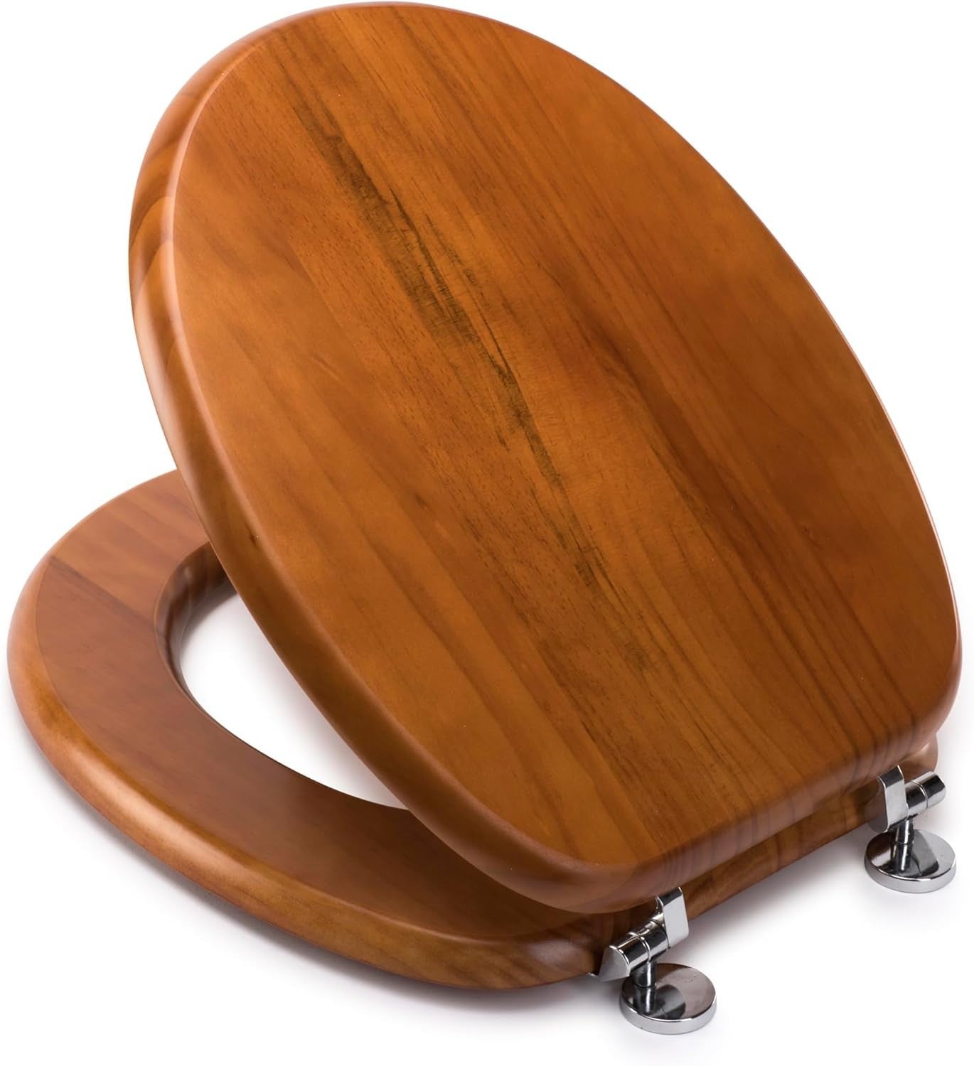 Solid Pine Toilet Seat Wooden Oval Adjustable Hinges Chrome Fixings 48x38x7cm