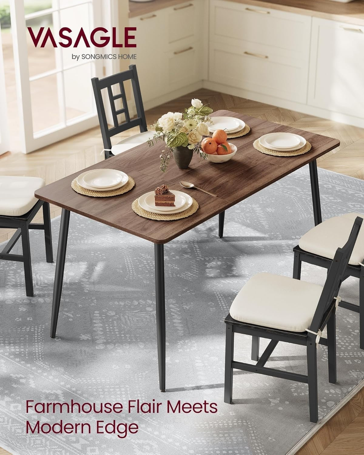 Walnut Dining Table 4-6 Seater 140cm Modern Heat-Resistant Quick Setup