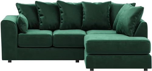 Emerald Green Velvet Corner Sofa 4 Seater L Shape | RH Chaise | Full Foam
