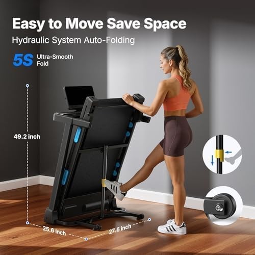 Foldable Home Treadmill Auto-Incline 15% 12KM/H Heart Rate LED