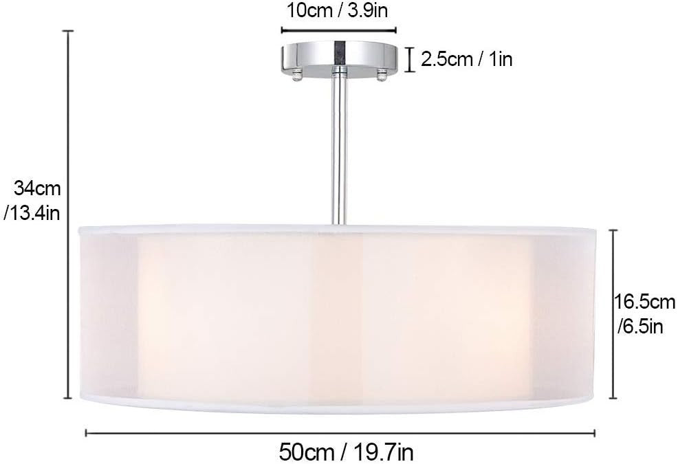 Modern White Drum Ceiling Light 3 Bulb Fabric Pendant Flush Mount