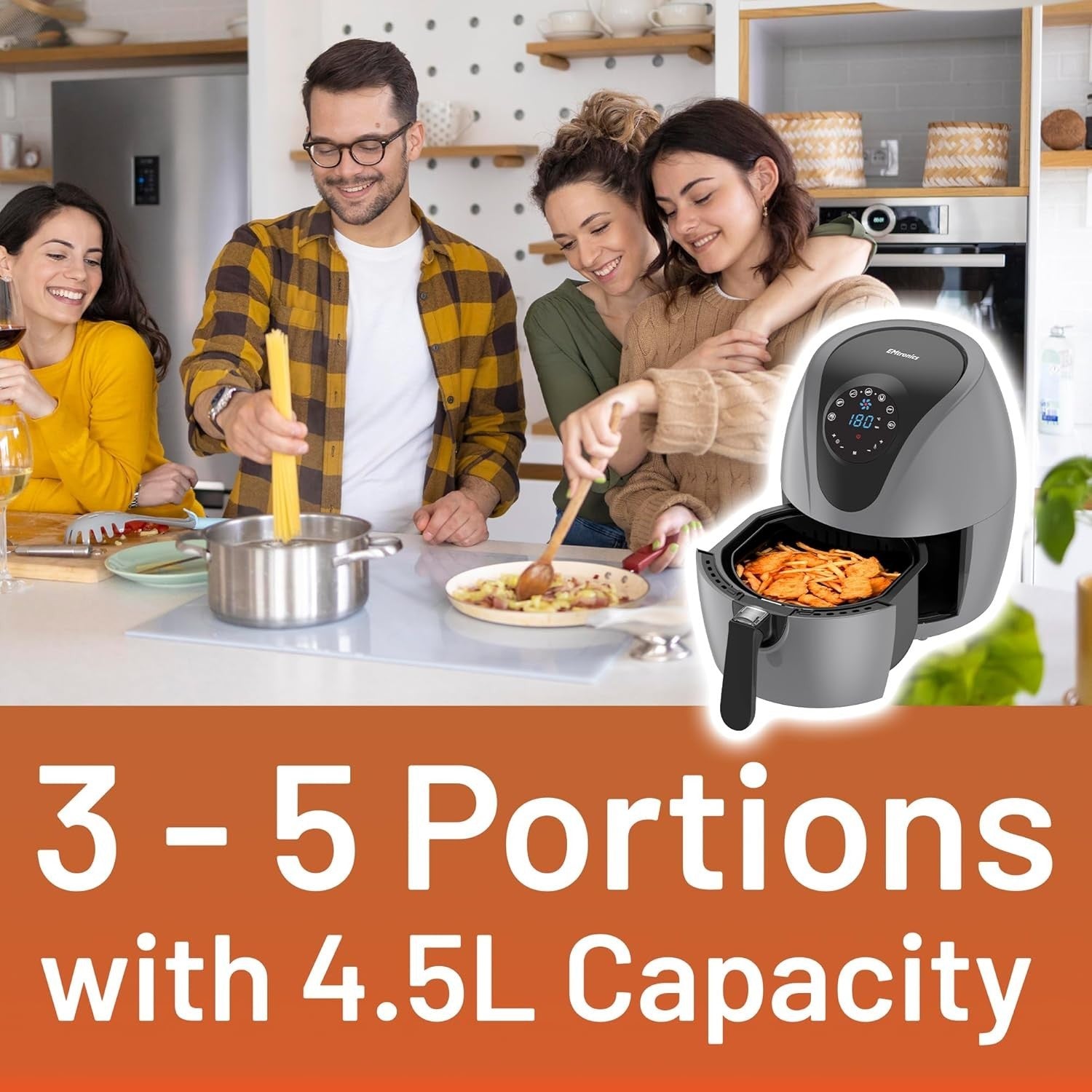 4.5L Digital Air Fryer | 1400W Oil-Free Cooking | 7 Presets |  Grey Finish