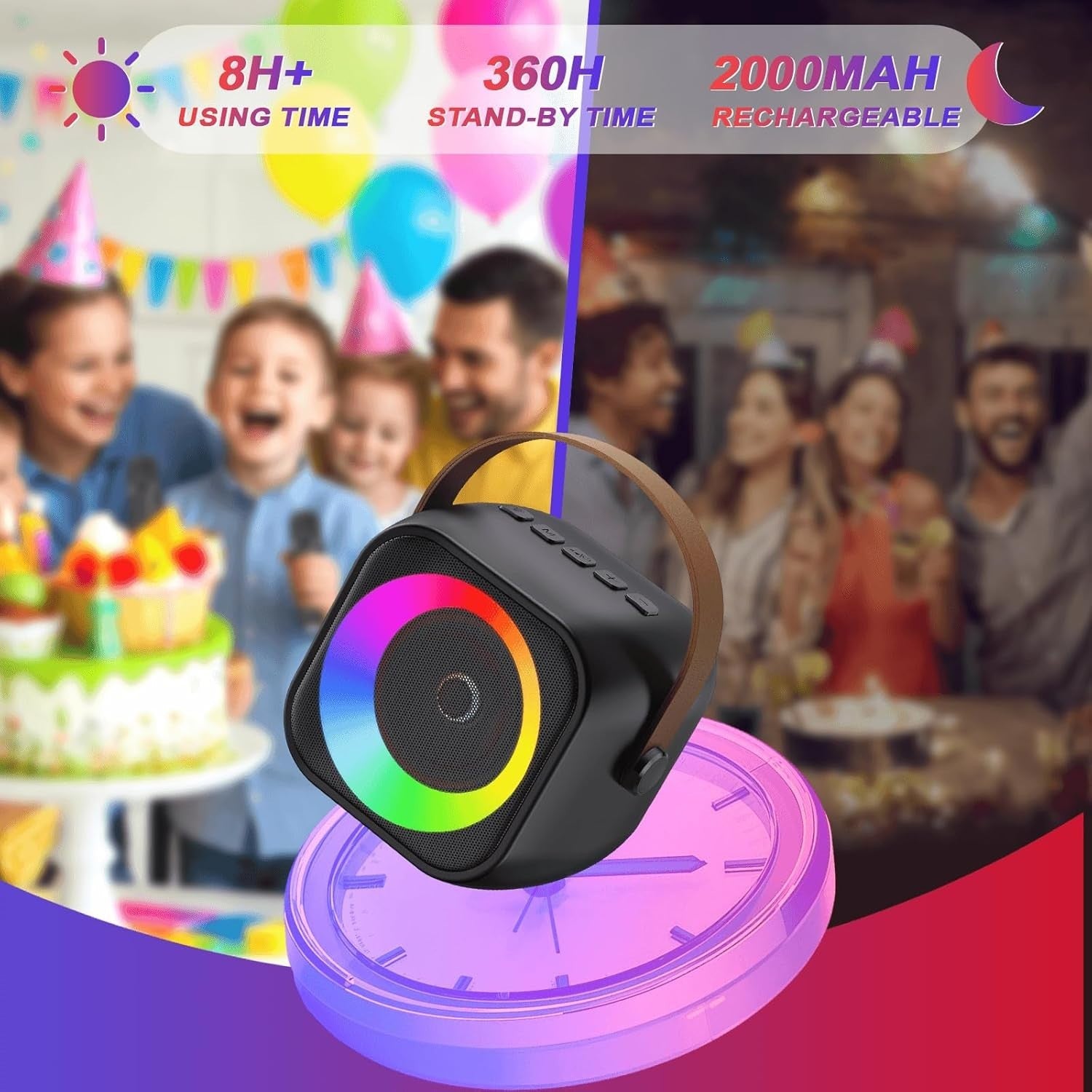 Kids Bluetooth Karaoke Speaker with 2 Wireless Mics & Voice Effects