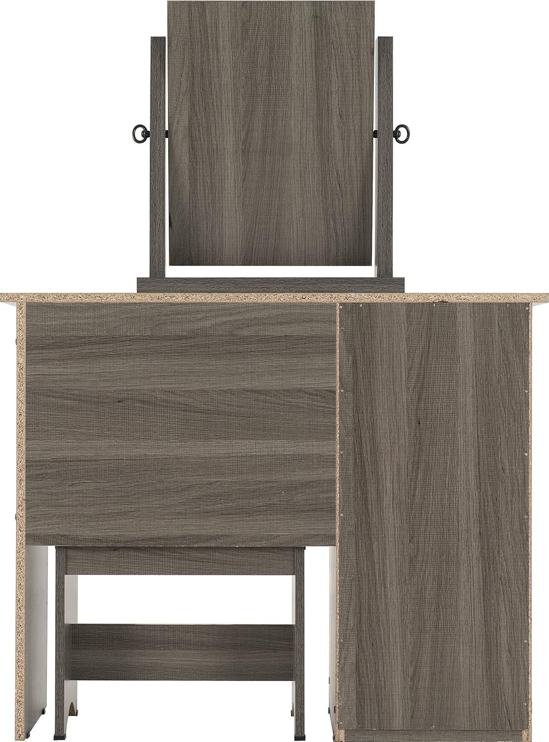 3 Drawer Vanity Dressing Table Set w/ Mirror & Padded Stool Black Wood Grain