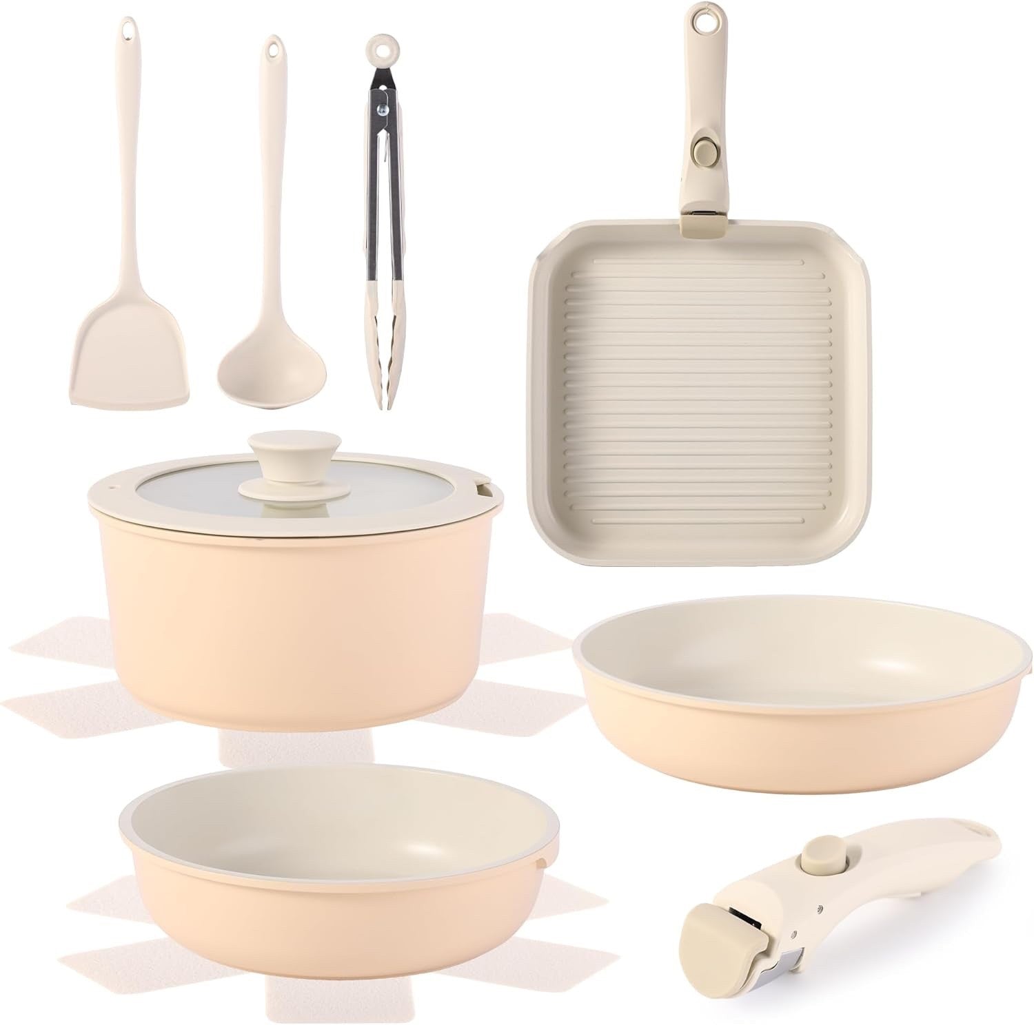 12pcs Hazelnut Non Stick Cookware Set with Detachable Handle Induction Oven Safe