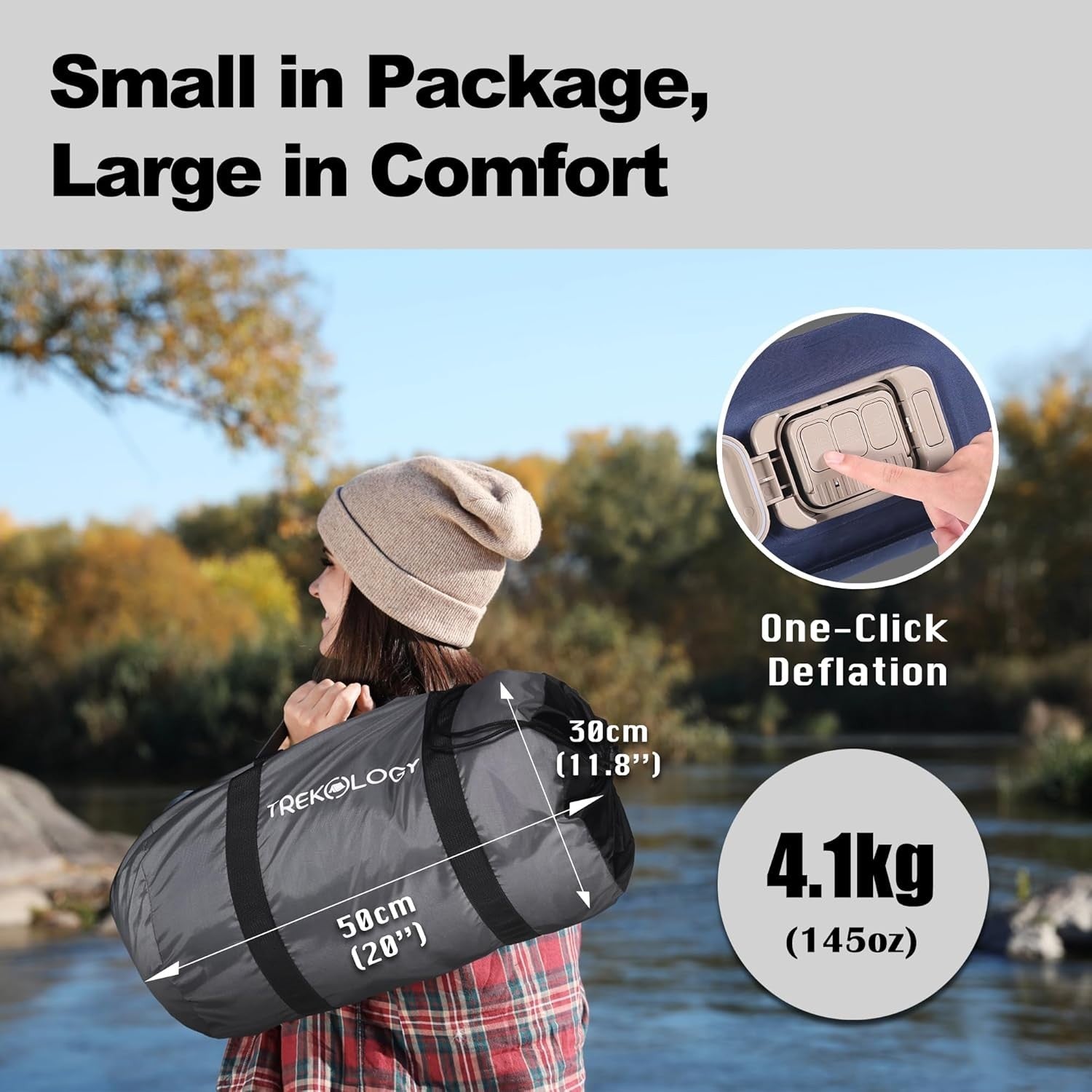 Self Inflating Air Mattress w Built In Pump Single Camping Guest Bed 20cm