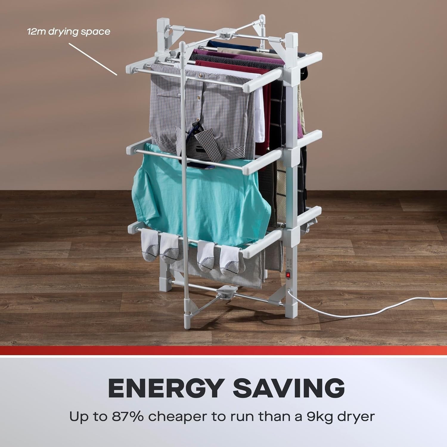 3 Tier Heated Clothes Airer with Cover Electric Folding Indoor Drying Rack