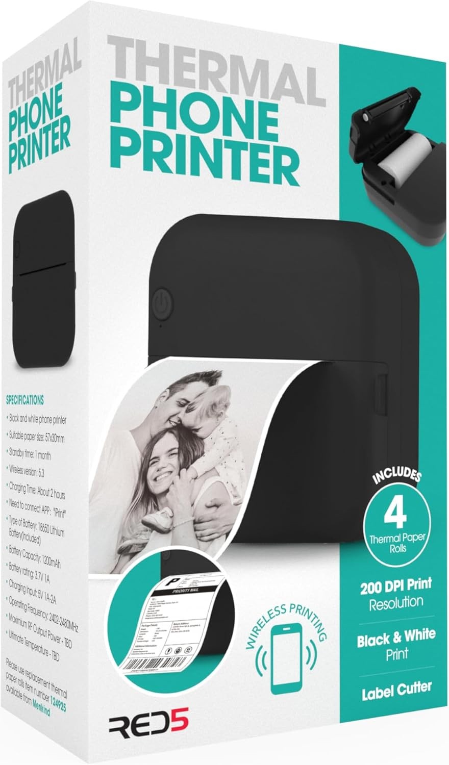 Portable Bluetooth Thermal Printer 200DPI Rechargeable