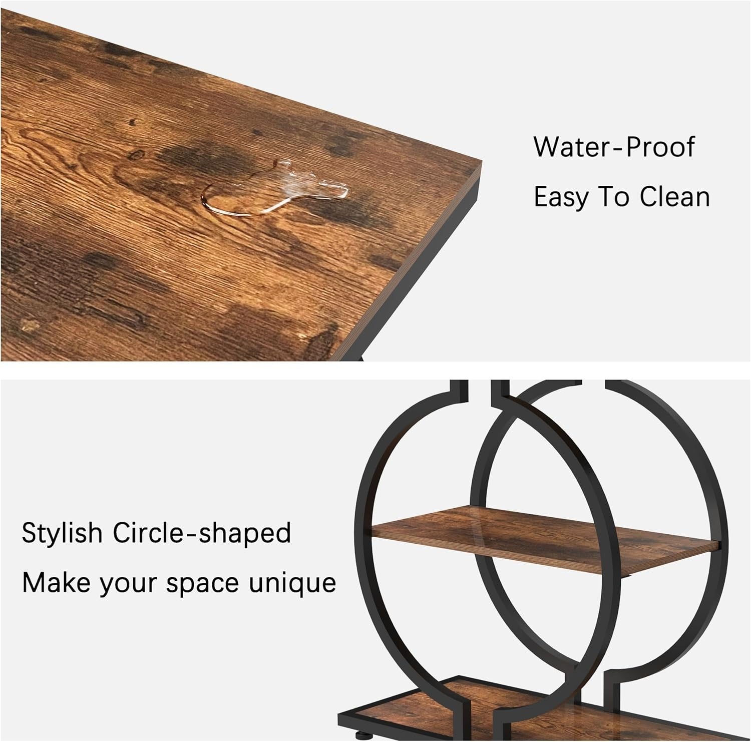 3-Tier Round End Table with Geometric Metal Base, Rustic Brown 30x60x65cm