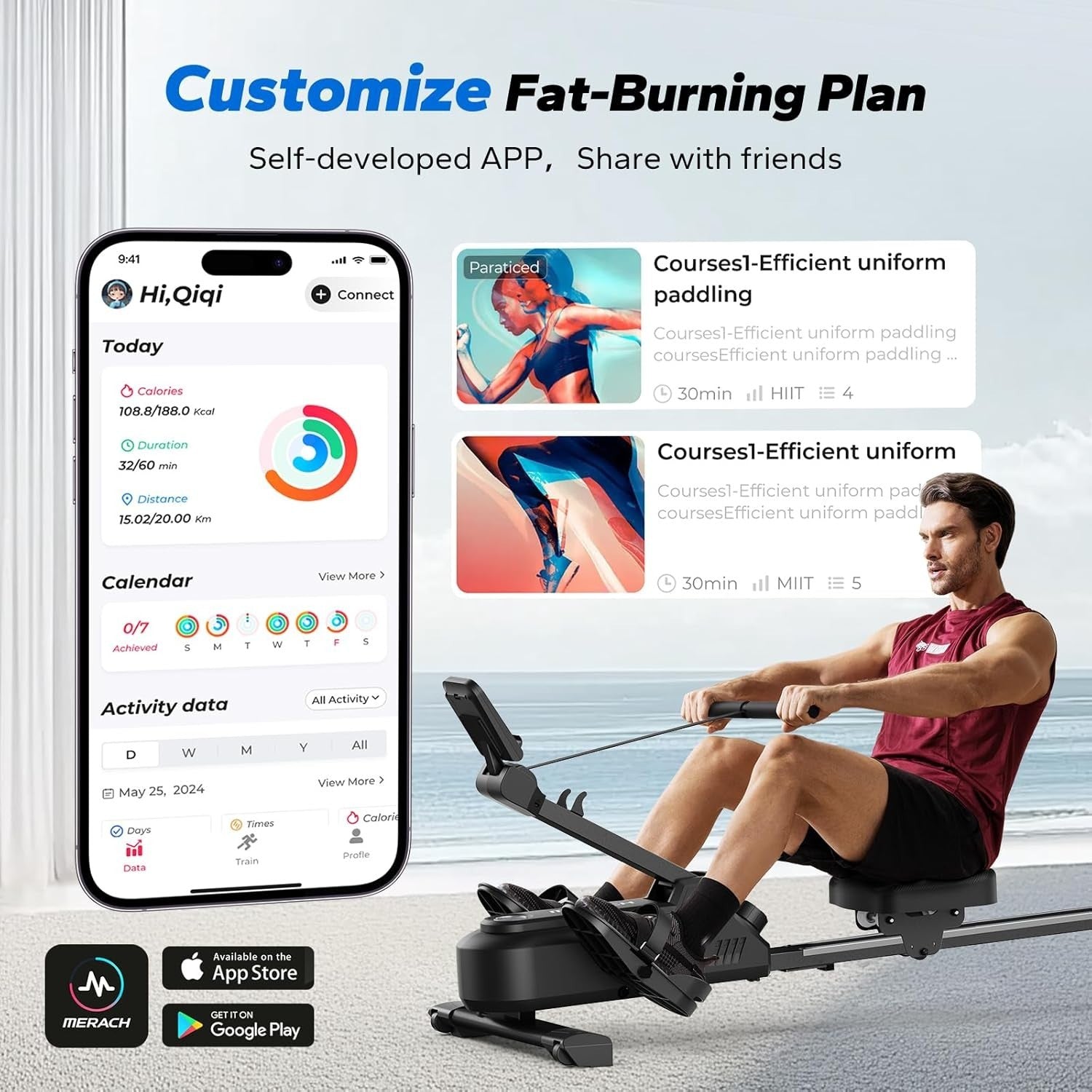 Foldable Magnetic Rowing Machine 16-Level Compact Quiet App Smart Home Rower