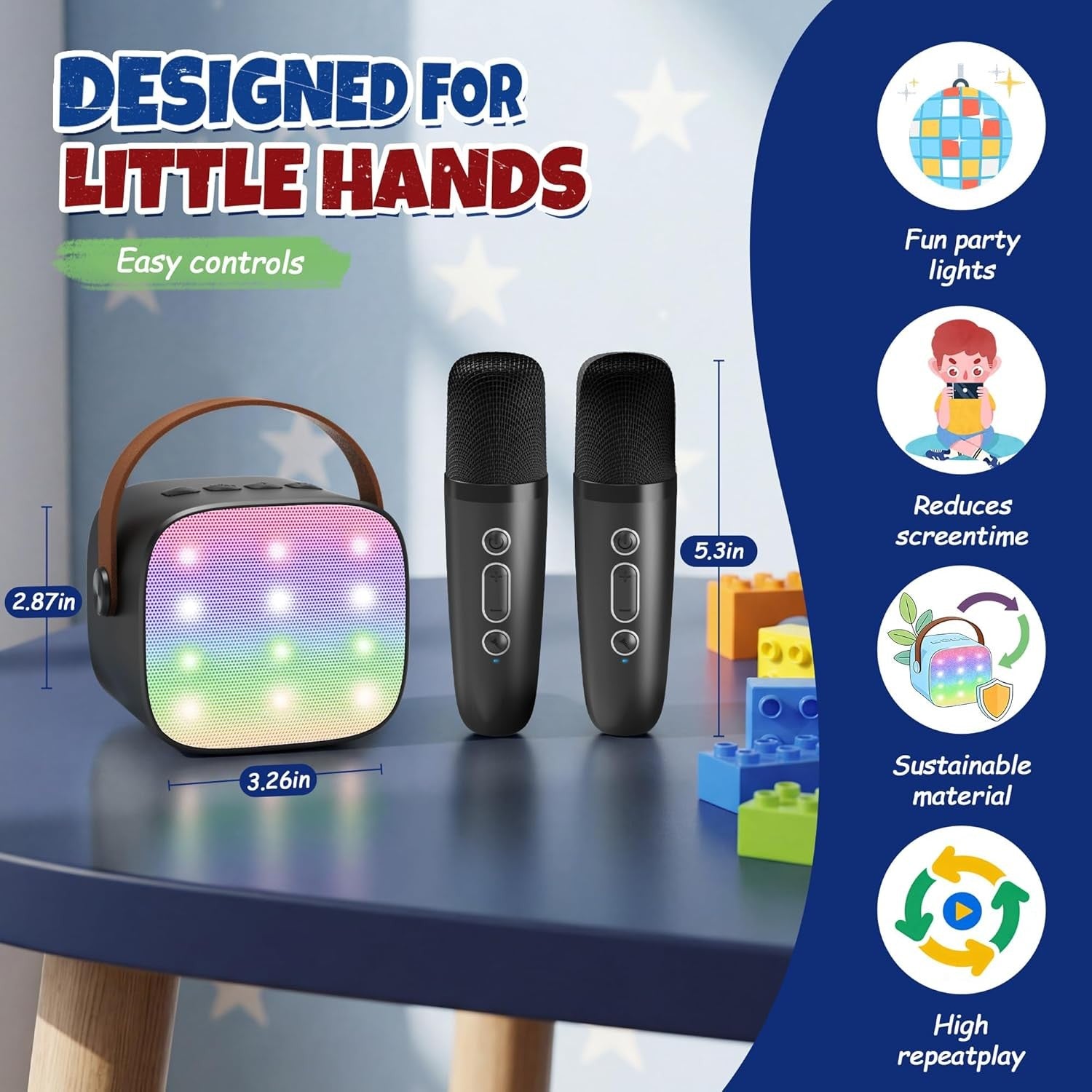 Kids Karaoke Machine 2 Wireless Mics LED Party Speaker Gift