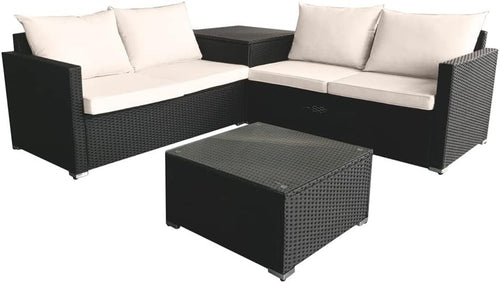4 Seater Rattan Garden Sofa Set with Storage, Coffee Table & Weatherproof Cushio