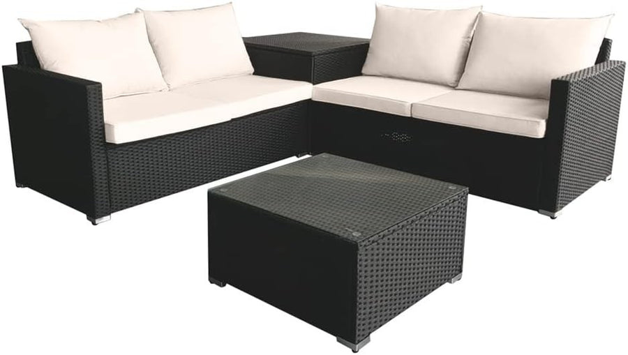 4 Seater Rattan Garden Sofa Set with Storage, Coffee Table & Weatherproof Cushio