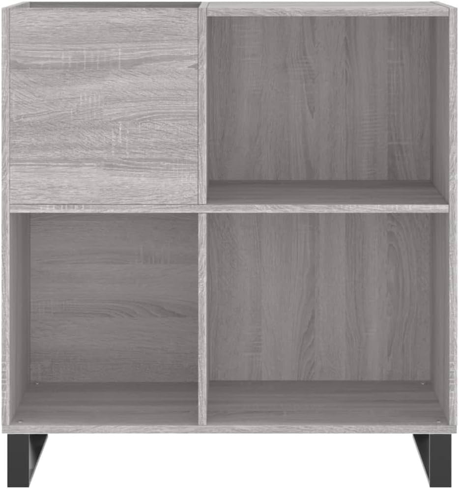 Modern Grey Sonoma Vinyl Record Cabinet with Iron Feet – Durable & Spacious