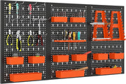 Black+Orange Pegboard Tool Organizer 3 Boards 26 Accessories Wall Rack