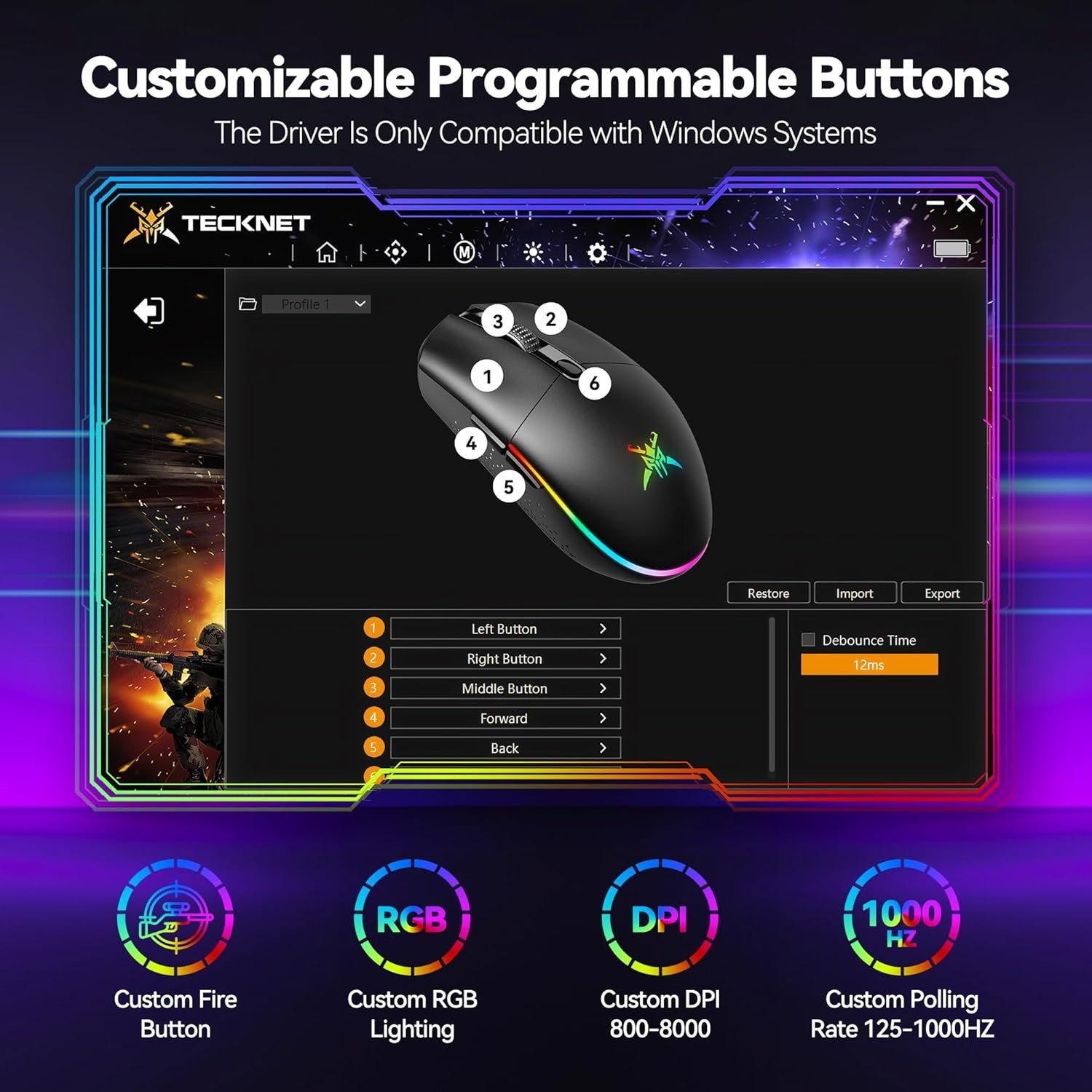 Wireless Gaming Mouse 8000 DPI RGB 72g 100H Battery