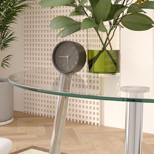 90cm Round Glass Dining Table with 4 Faux Leather Chairs Chrome Legs
