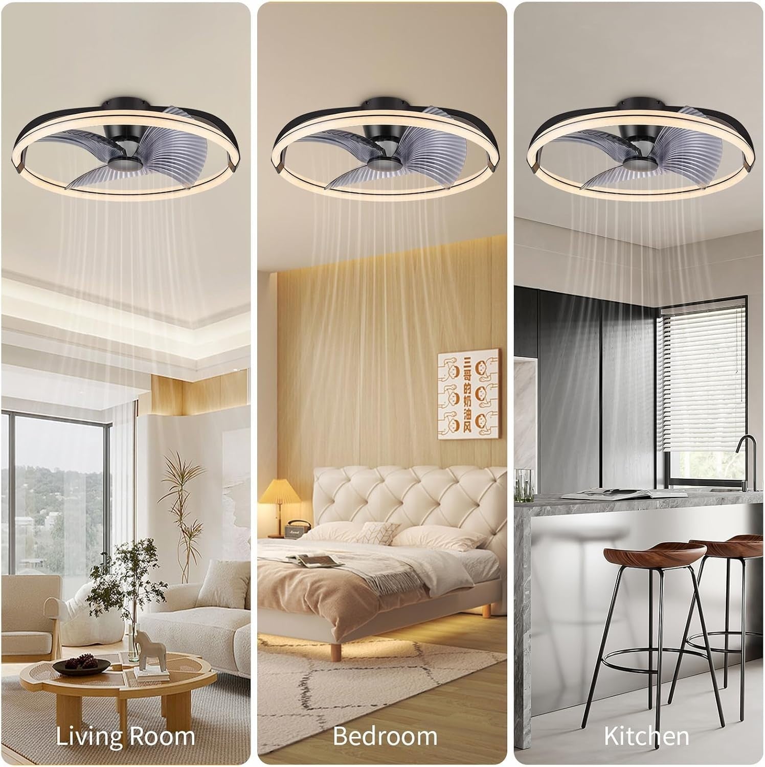 73CM Smart LED Ceiling Fan Light, Stepless Speed & Dimming, Black Matte
