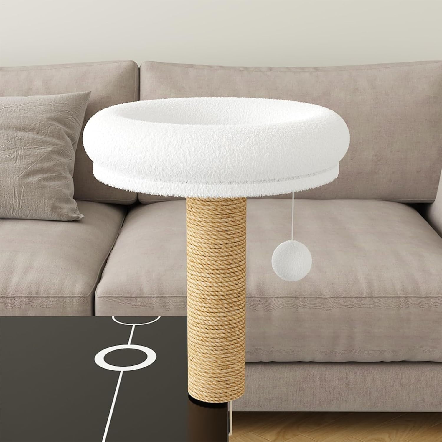360° Rotating Cat Desk Hammock Sisal Scratcher Plush Perch Bed