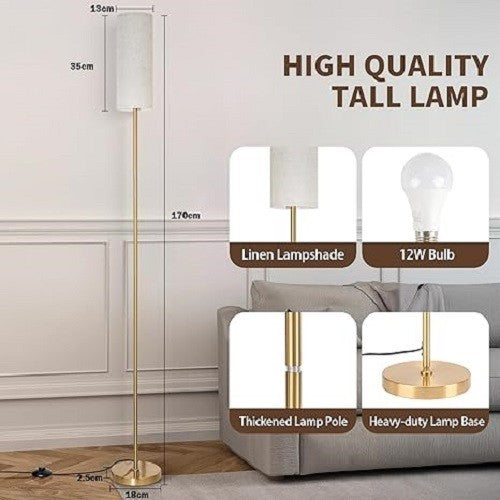 Dimmable Floor Lamp Remote Control Tall Reading Light Linen Shade