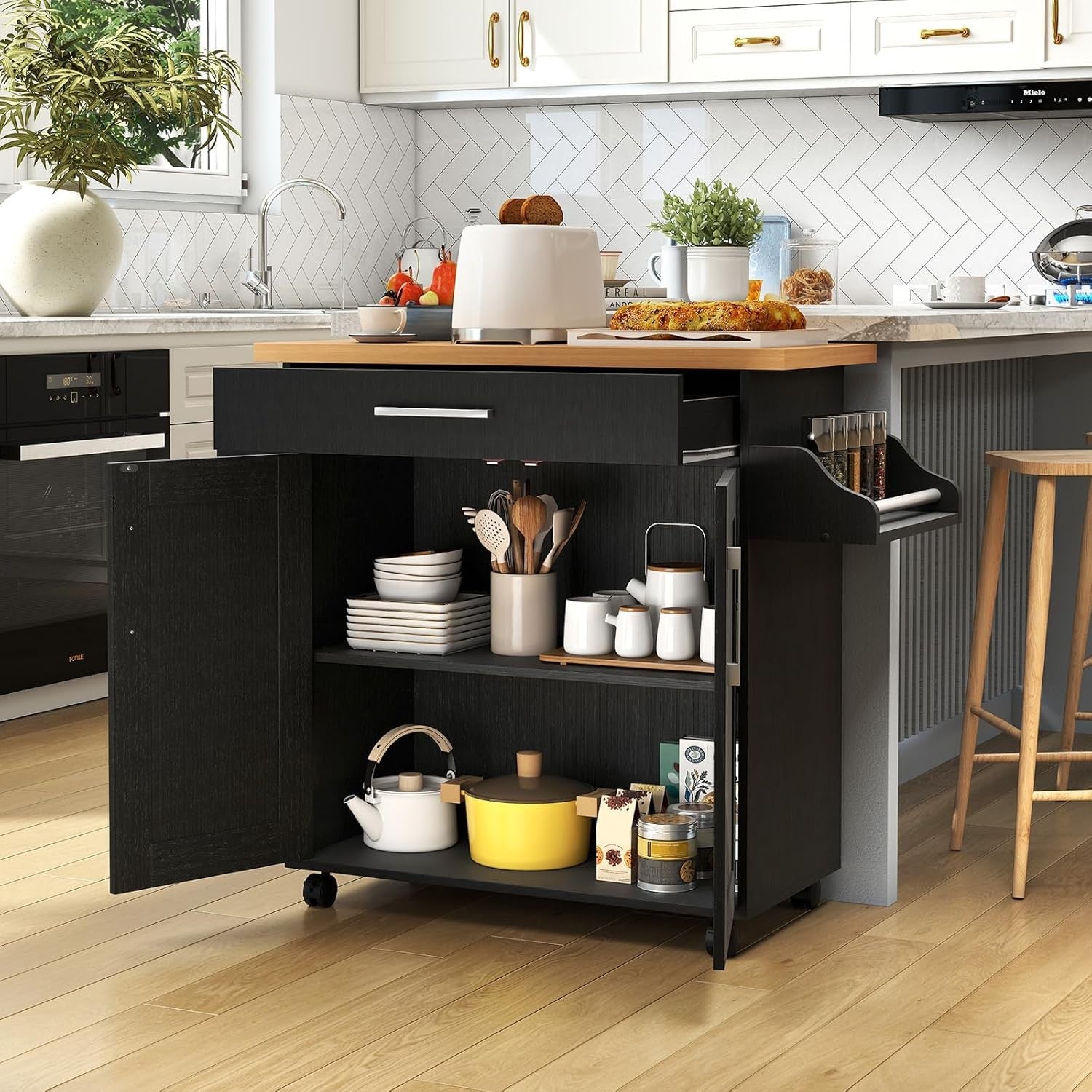 Kitchen Storage Trolley Rolling Island Cabinet Large Drawer Cupboard Cart
