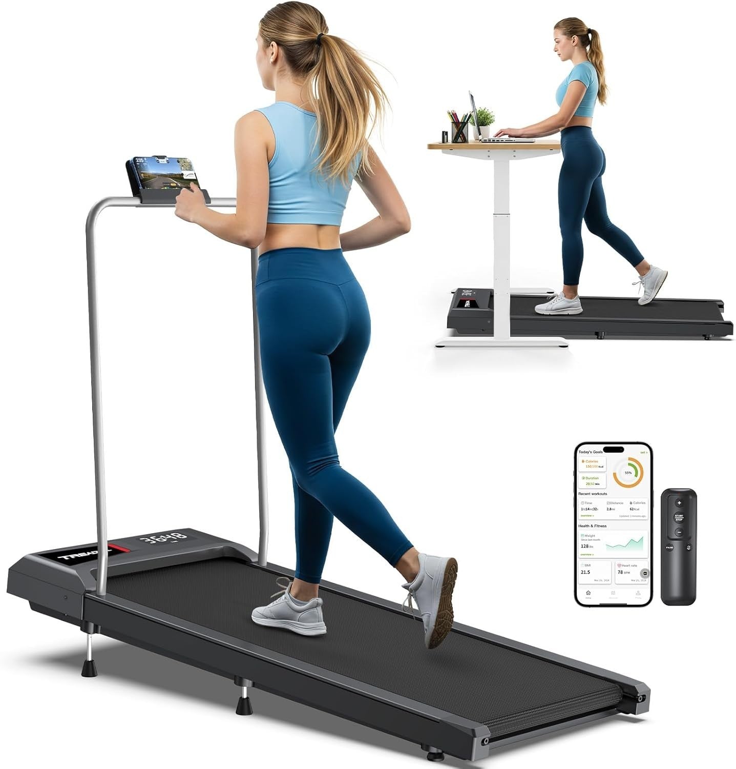 2-in-1 Walking Pad Treadmill 2.5HP Incline Mini Home Under Desk w/ LED
