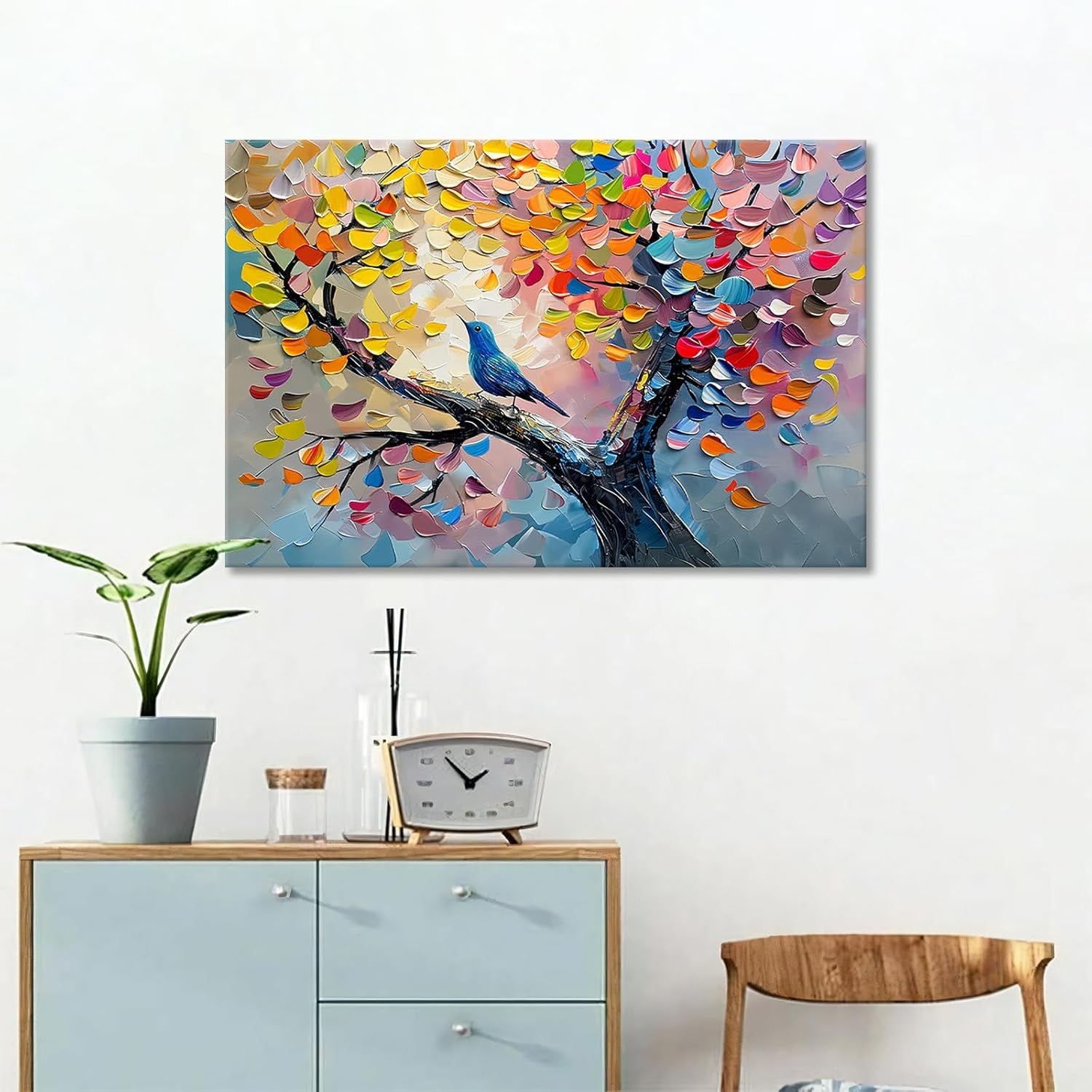 Large Tree of Life Canvas Wall Art 90x60cm Framed Colourful